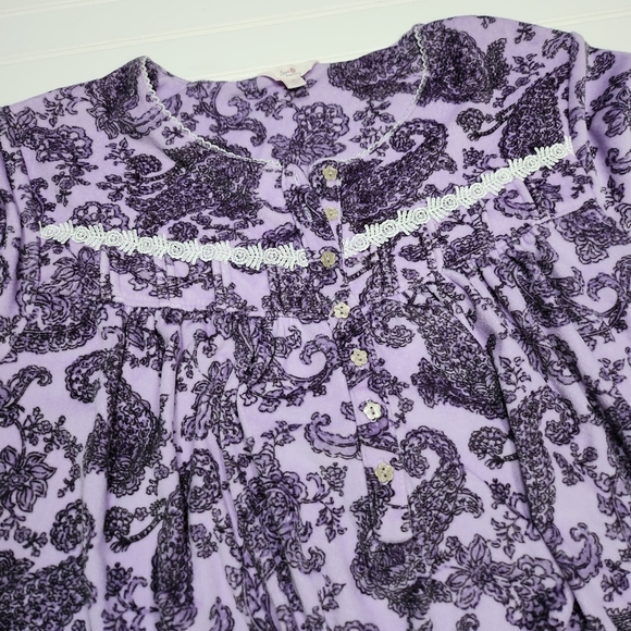 Secret Treasures | Purple Paisley Fleece Lace Trim Midi Sleep-shirt/Gown| 2X 🍆 - Picture 4 of 13